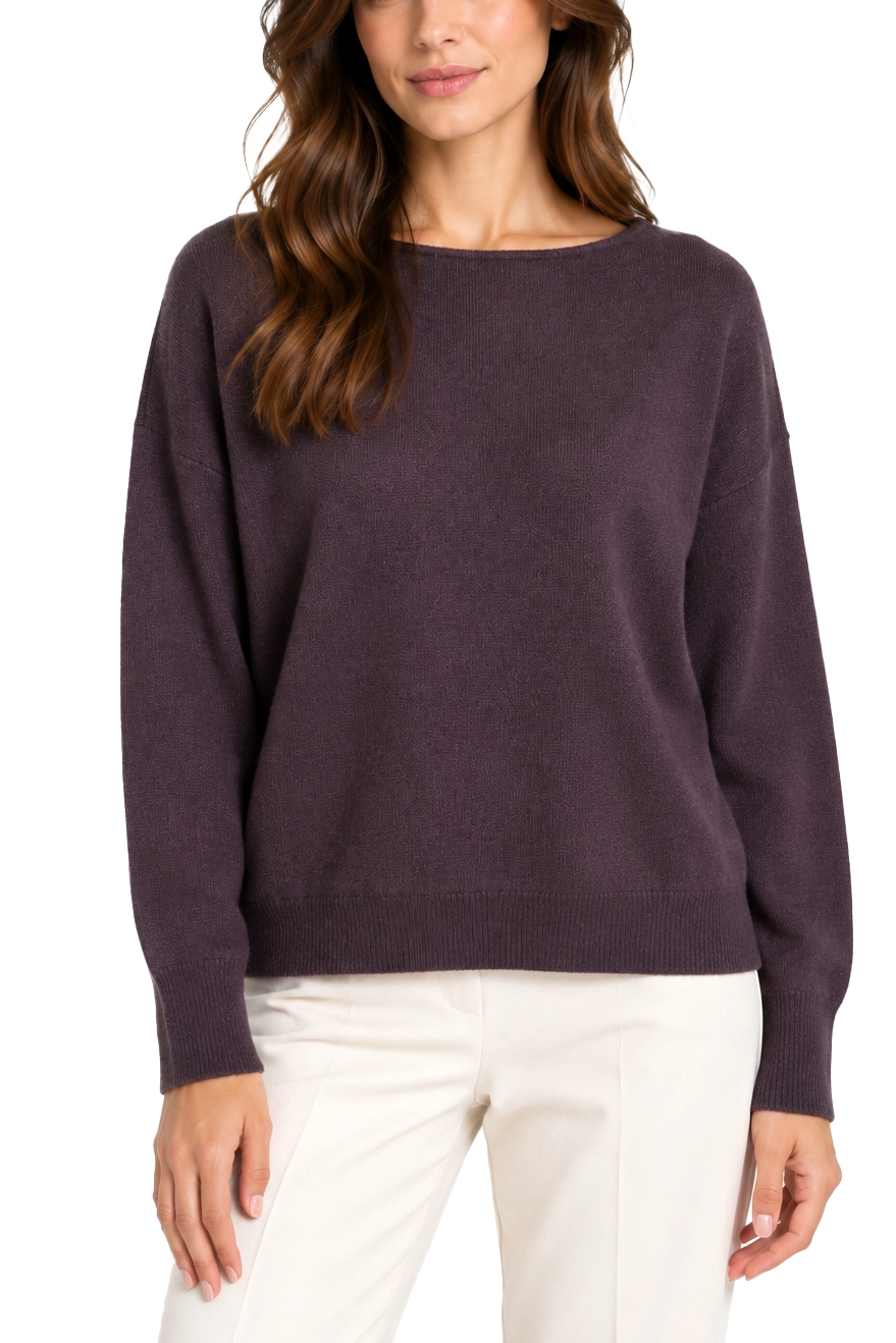 MAGLIA CON SCOLLO A BARCA IN PURO CASHMERE DONNA VIOLA