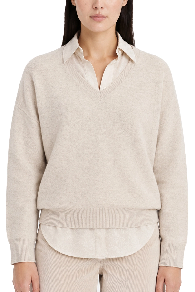 MAGLIA CON SCOLLO A V IN PURO CASHMERE DONNA AVORIO