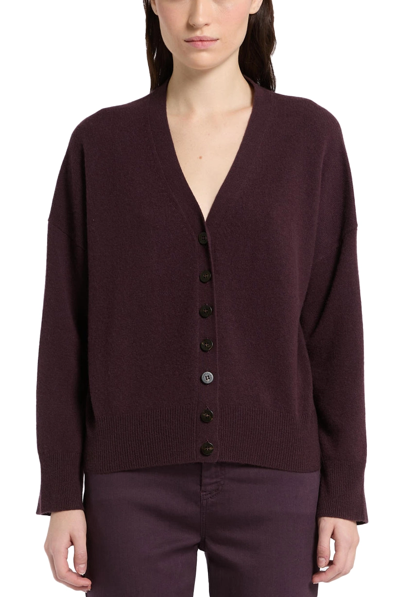 CARDIGAN  IN PURO CASHMERE CON SCOLLO A V VIOLA