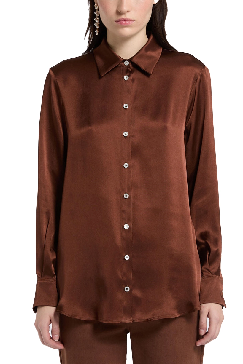 CAMICIA IN RASO DI MISTO SETA DONNA MARRONE