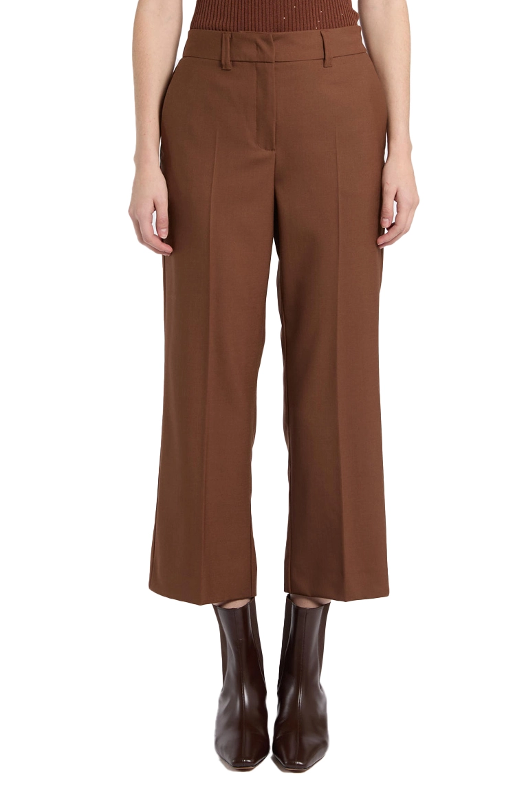 PANTALONI CROPPED IN GABARDINA DI LANA VERGINE DONNA MARRONE