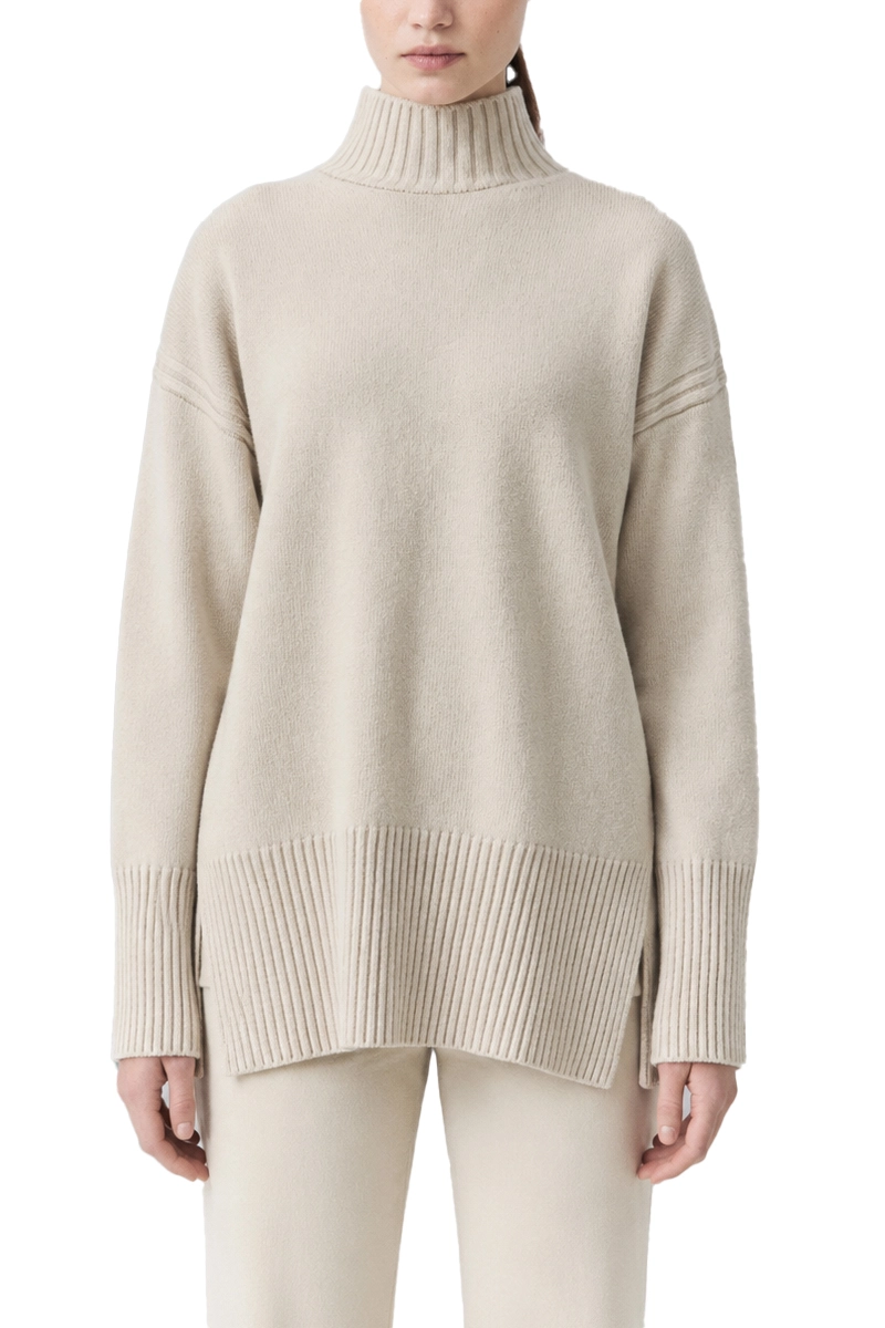 MAGLIA DOLCEVITA CON DETTAGLI COSTINE IN PURA LANA DONNA BEIGE