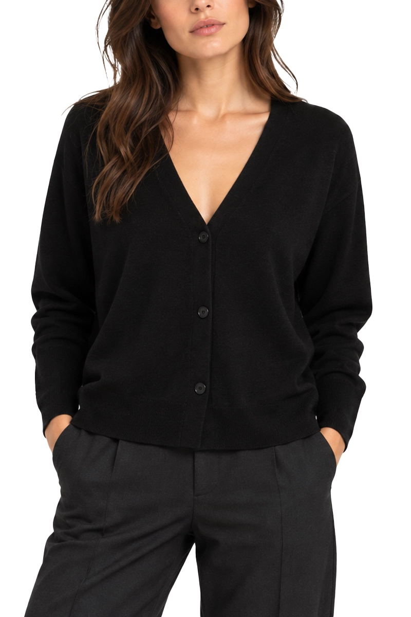 CARDIGAN OVERSIZE IN LANA E CASHMERE DONNA NERO