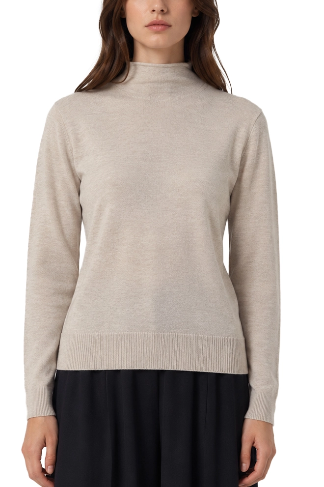 MAGLIA DOLCEVITA IN MISTO LANA E CASHMERE  CON APERTURA A GOCCIA DONNA  BEIGE