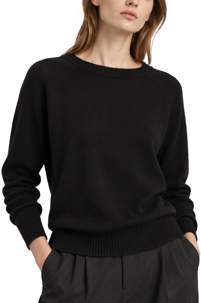 MAGLIA GIROCOLLO CON PICCOLO LOGO RICAMATO IN LANA VERGINE DONNA NERO