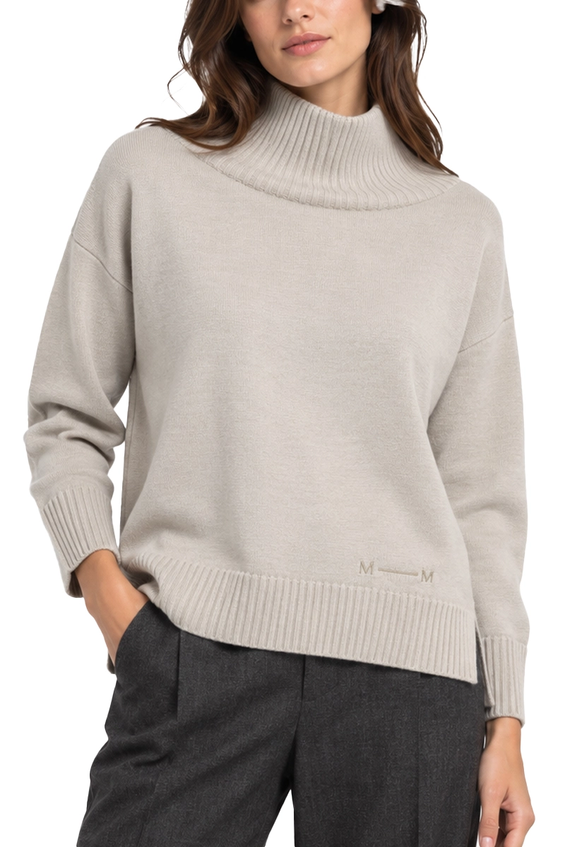 MAGLIA DOLCEVITA IN PURA LANA VERGINE CON PICCOLO LOGO RICAMATO DONNA BEIGE