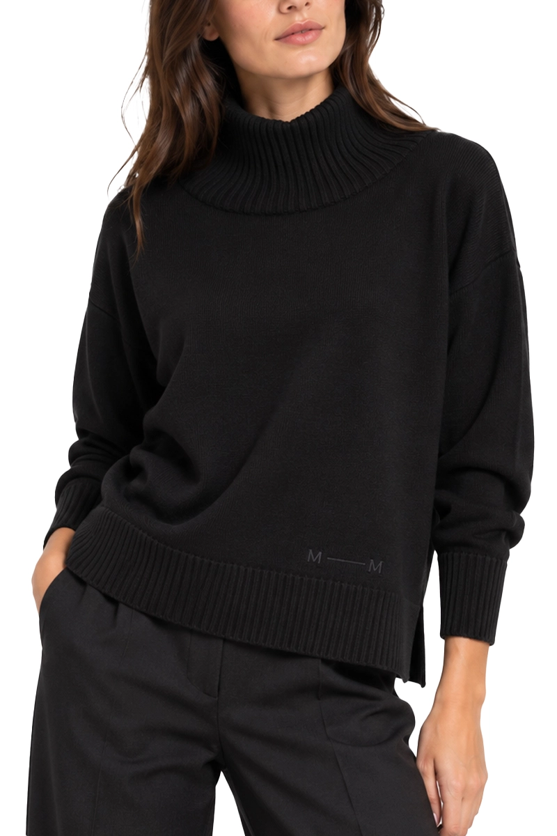 MAGLIA DOLCEVITA IN PURA LANA VERGINE CON PICCOLO LOGO RICAMATO DONNA NERO