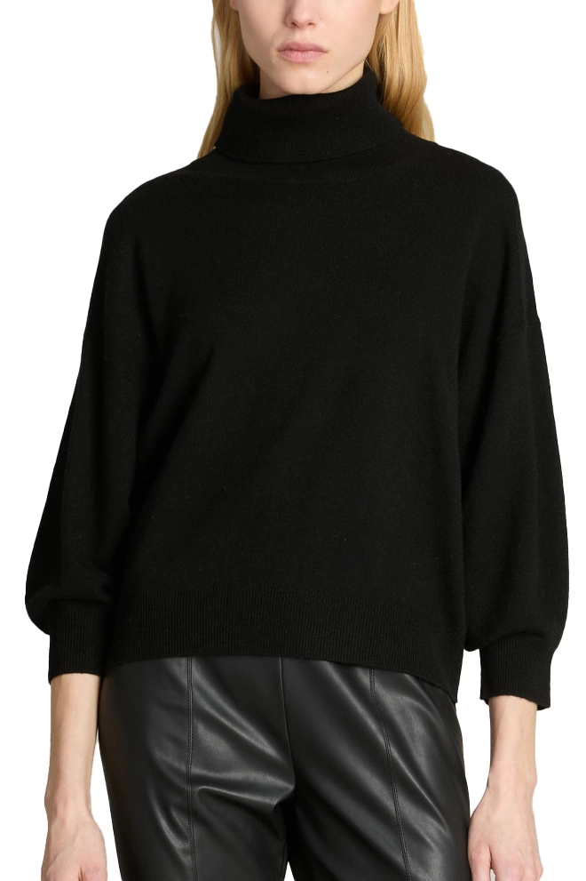 MAGLIA DOLCEVITA CORTA IN LANA E CASHMERE DONNA NERO