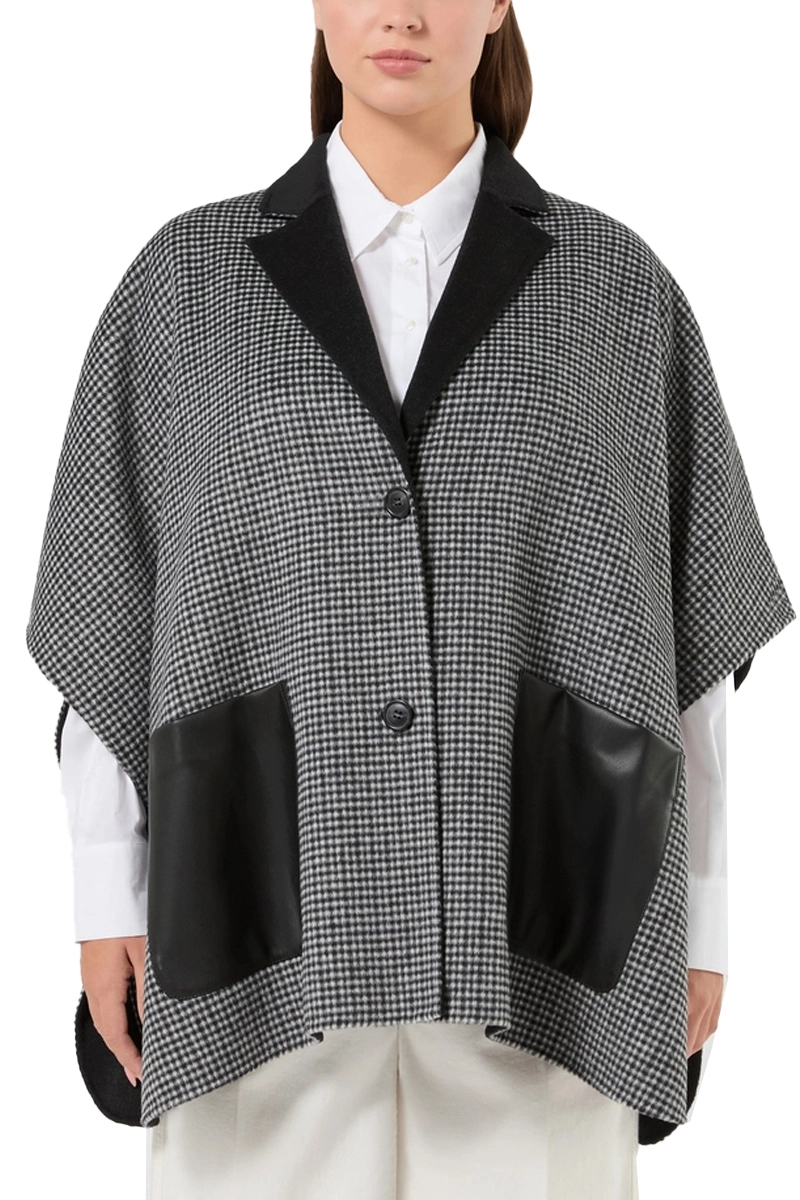GIACCA CORTA STILE CAPPA  IN MISTO LANA CON TASCHE DONNA NERO