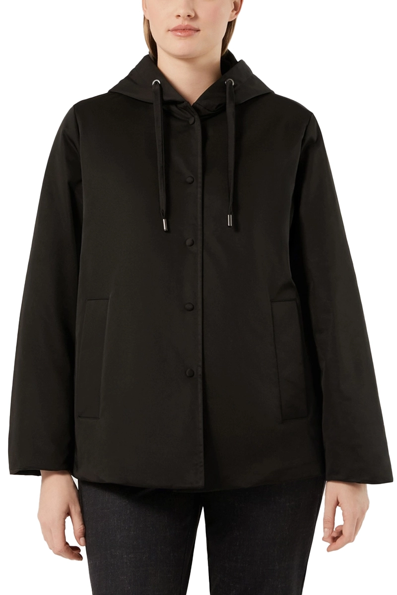 GIACCA IMPERMEABILE IMBOTTITA IN TWILL ANTIGOCCIA CON CAPPUCCIO DONNA NERO