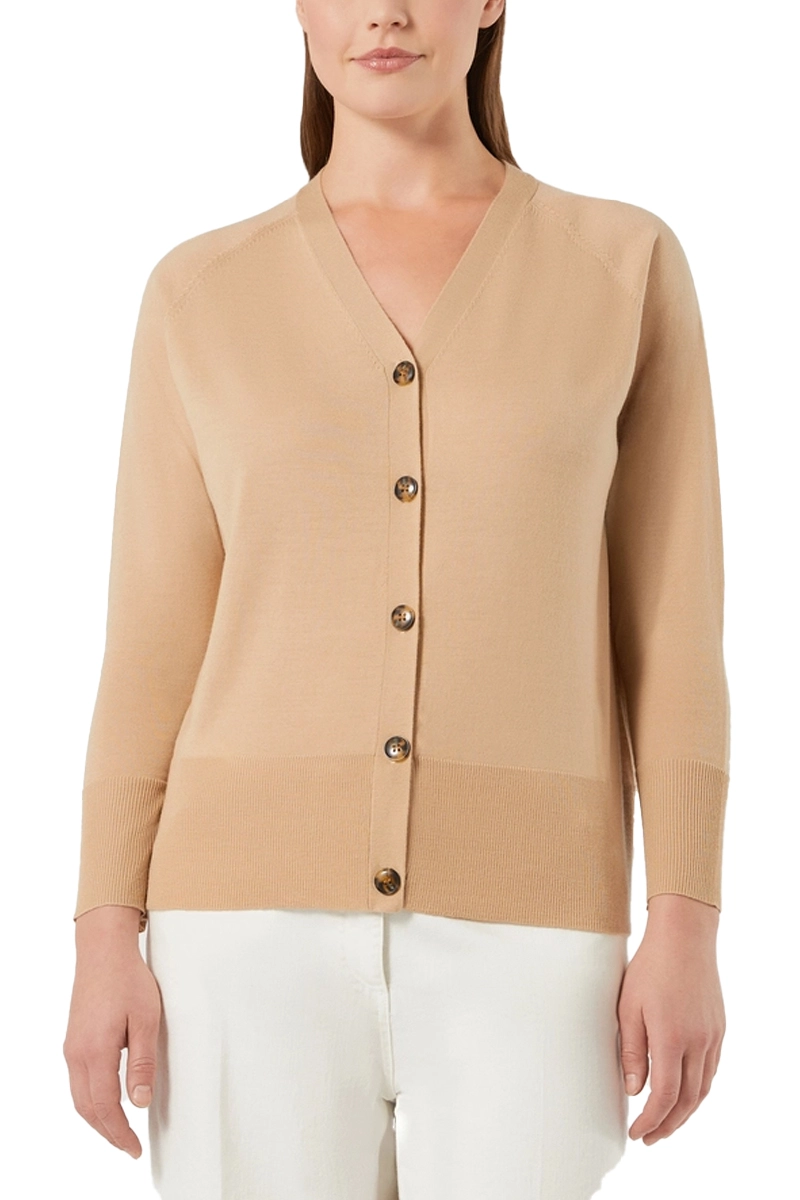 CARDIGAN IN PURA LANA MERINO CON BOTTONI DONNA BEIGE