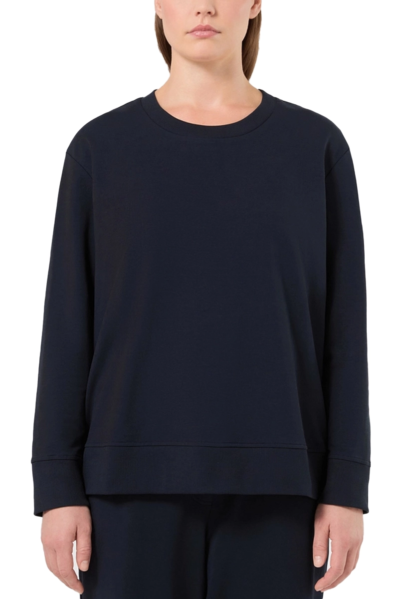 FELPA GIROCOLLO IN COTONE STRETCH CON SPACCHI LATERALI DONNA BLU