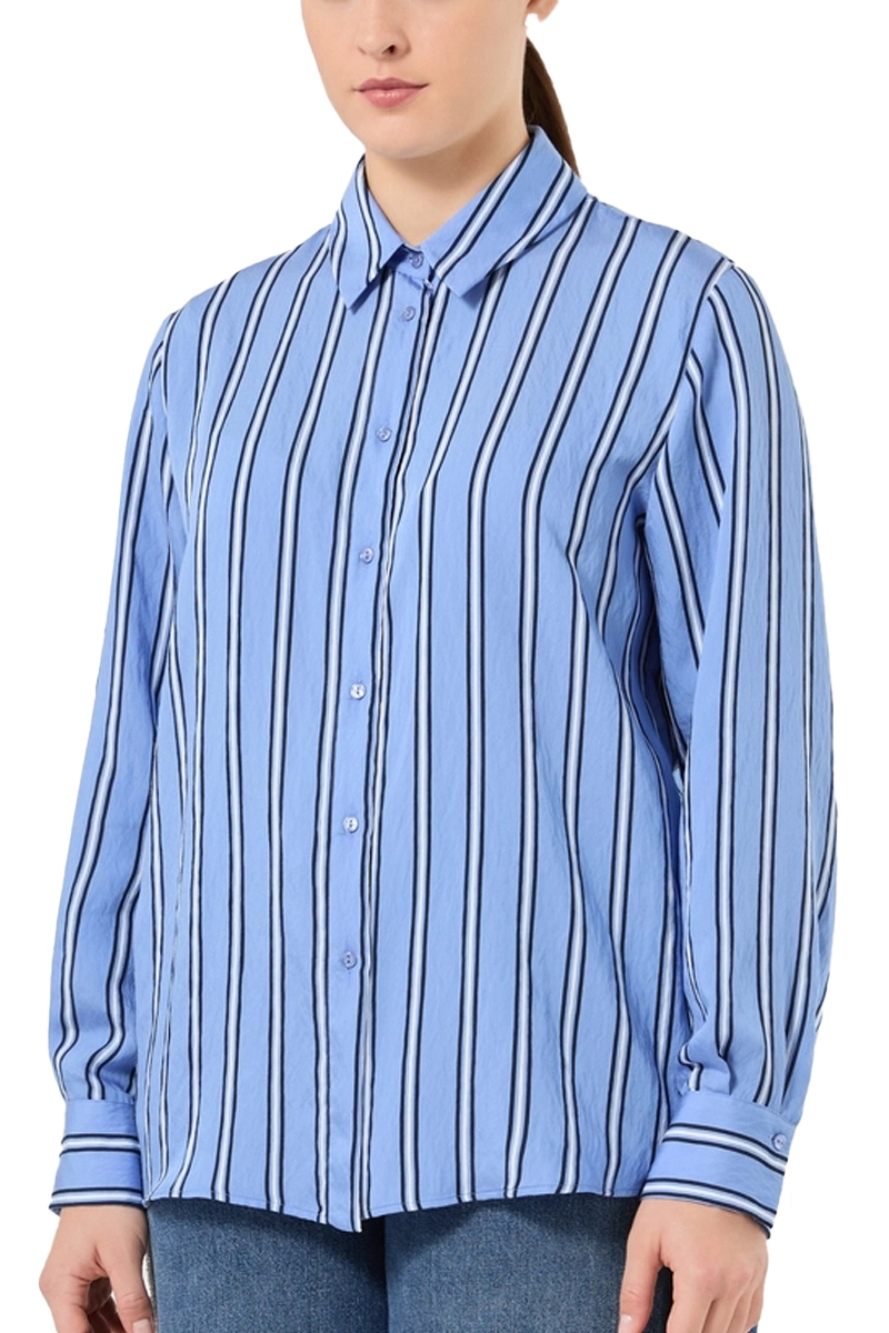 CAMICIA IN VISCOSA TINTO FILO A RIGHE DONNA AZZURRO
