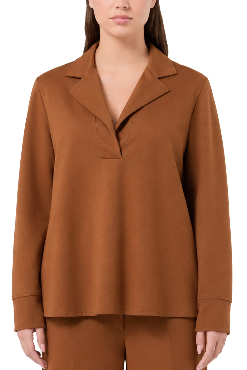 MAGLIA CON SCOLLO A V  IN JERSEY PUNTO MILANO DONNA MARRONE