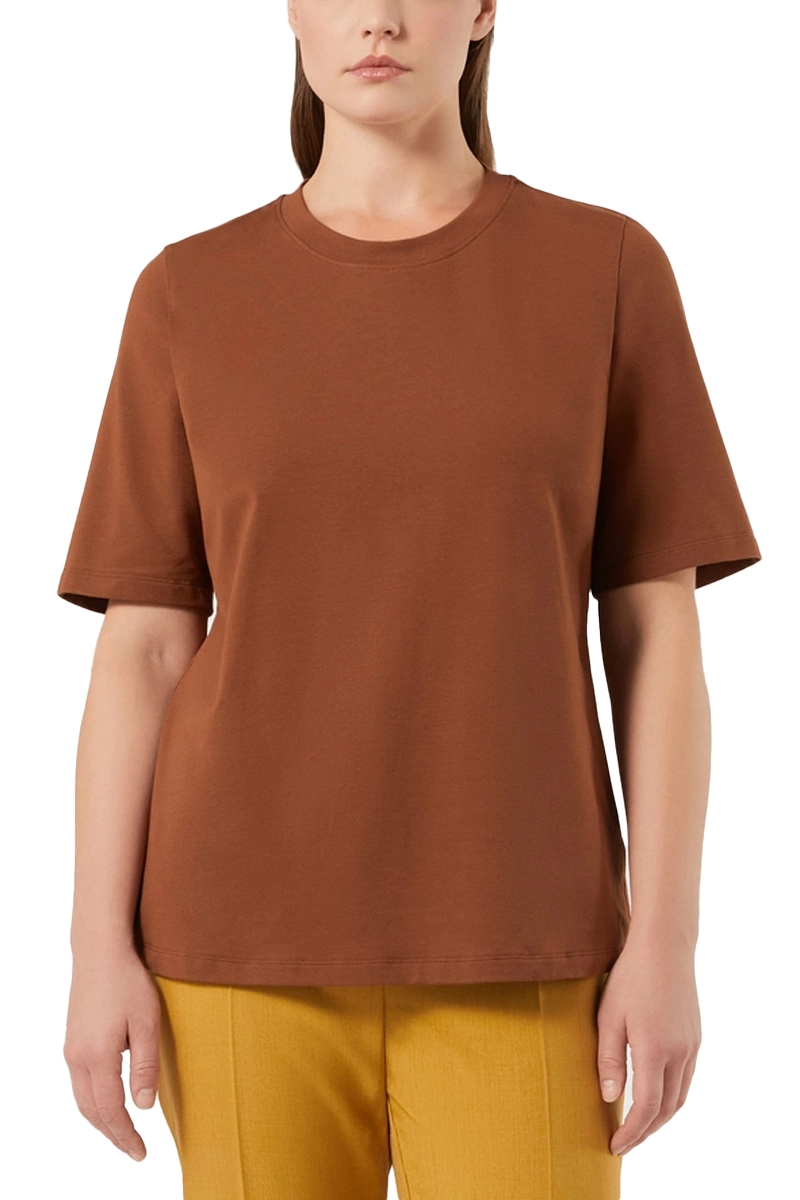 T-SHIRT MANICA CORTA  IN JERSEY DI COTONE STRETCH DONNA MARRONE