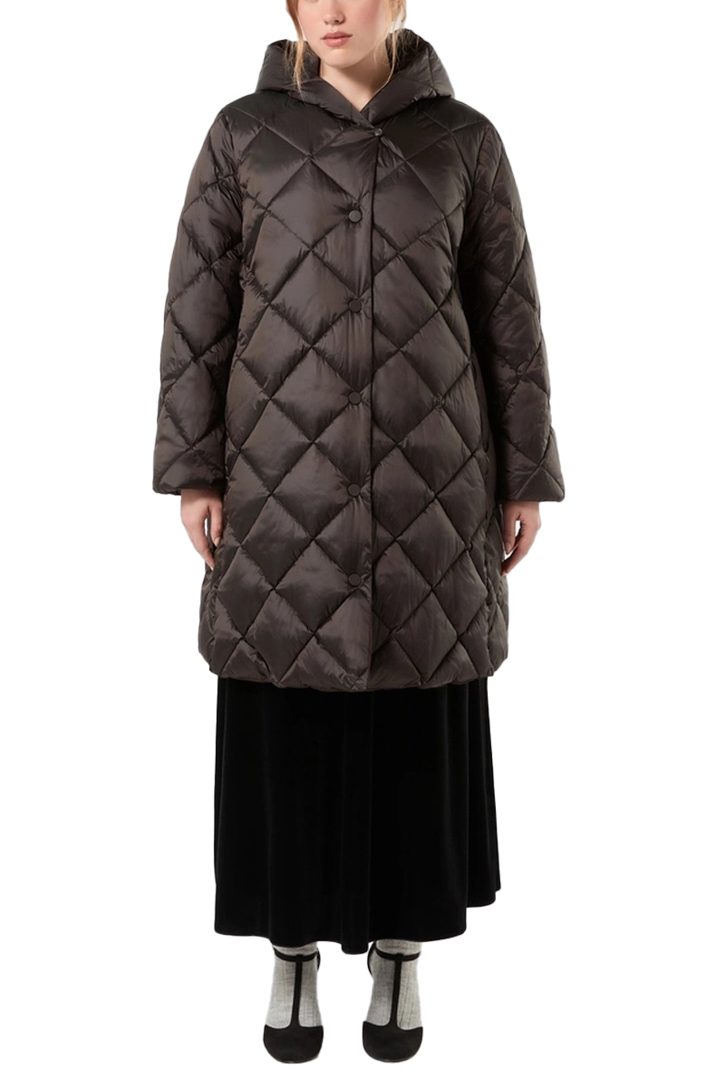 PIUMINO LUNGO TRAPUNTATO A ROMBI REVERSIBILE CON CAPPUCCIO DONNA MARRONE