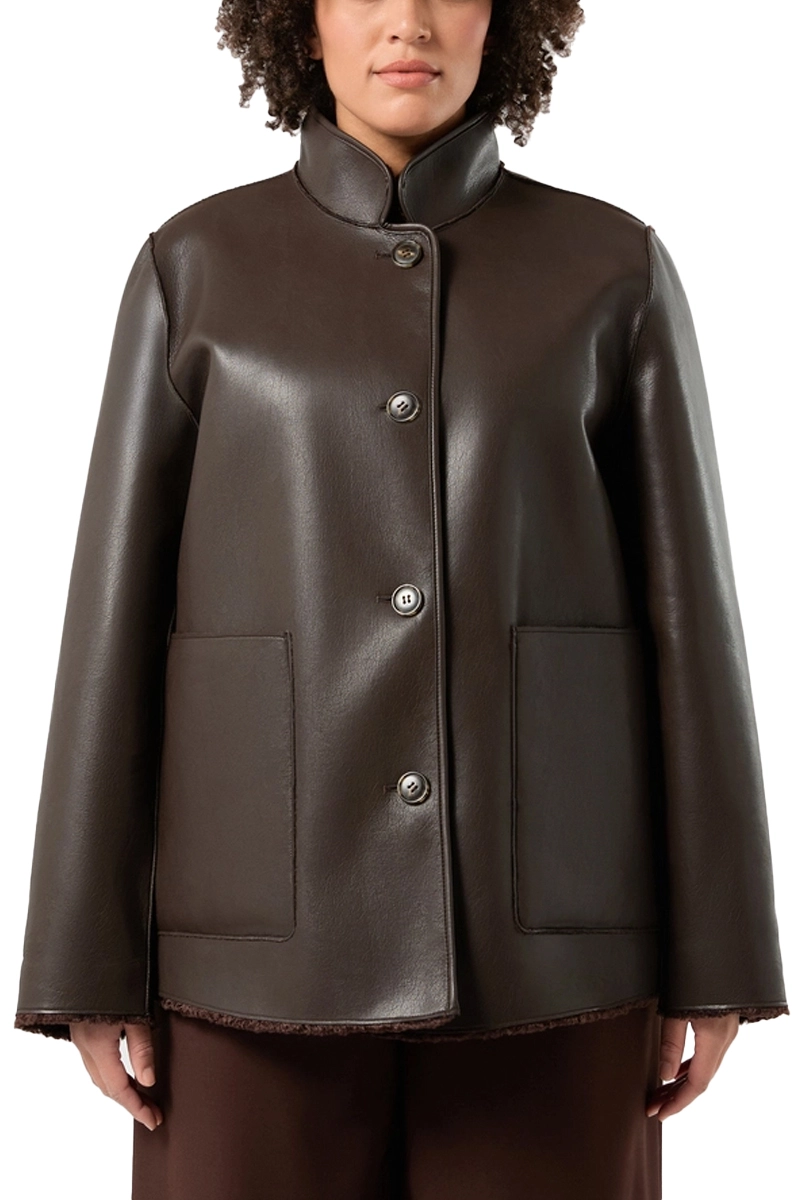 GIACCA IN ECO PELLE REVERSIBILE CON EFFETTO SOFFICE E TESSUTO SPALMATO DONNA MARRONE
