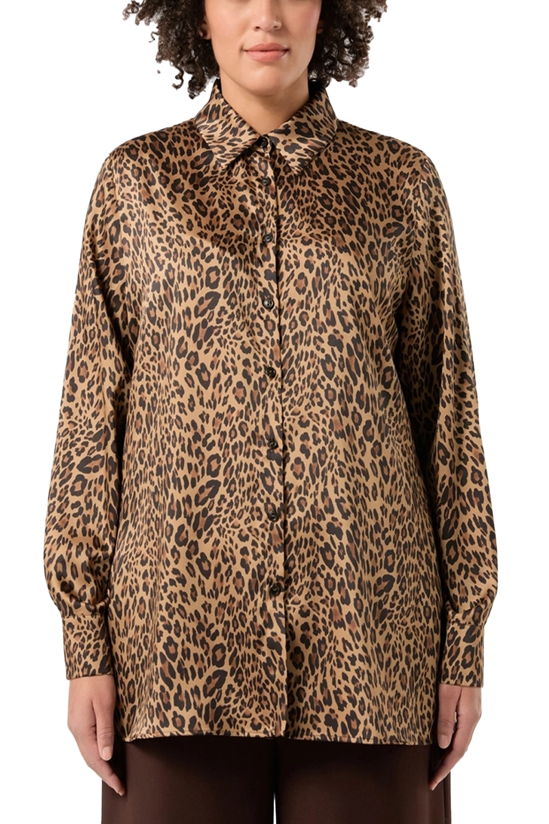 CAMICIA IN TWILL STAMPATO CON LAVORAZIONE DIAGONALE DONNA MARRONE