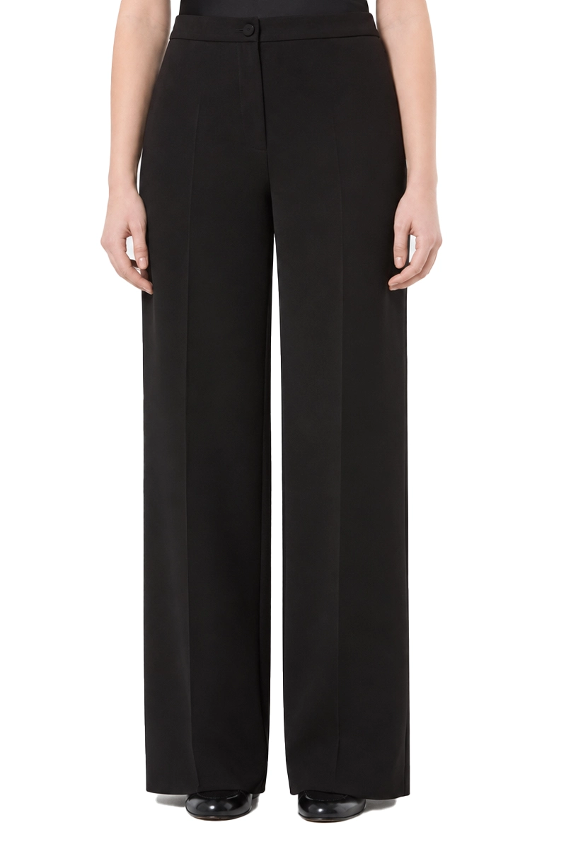 PANTALONI PALAZZO IN TESSUTO DIAGONALE BIELASTICO DONNA NERO