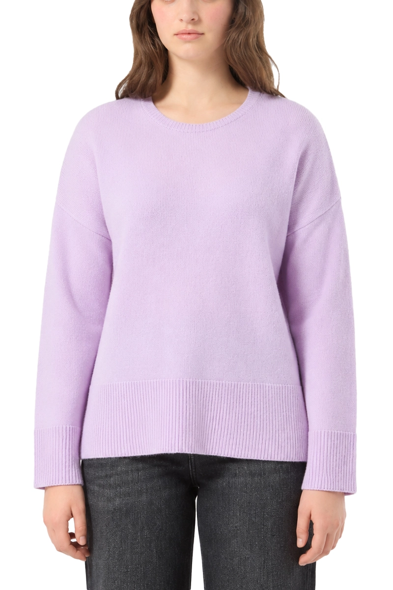 MAGLIA GIROCOLLO MODELLO BOXY IN PURA LANA VERGINE CON SPACCHI LATERALI DONNA LILLA