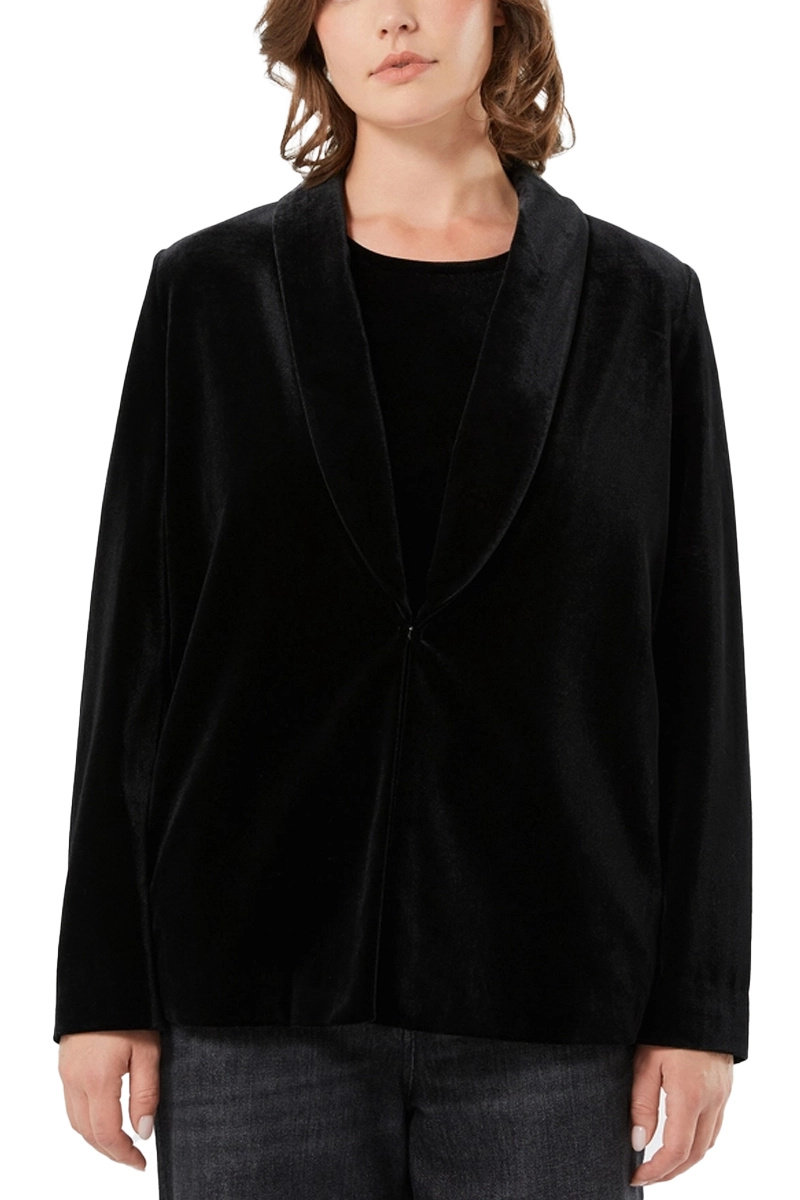 BLAZER IN VELLUTO CON REVERS E CHIUSURA A BOTTONI DONNA NERO