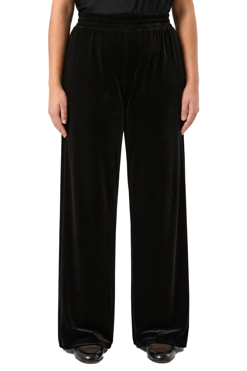 PANTALONI PALAZZO IN JERSEY DI VELLUTO CON ELASTICO IN VITA DONNA NERO