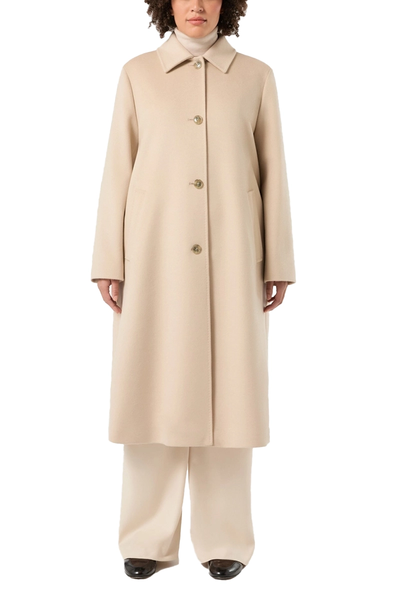 CAPPOTTO LUNGO IN PURA LANA VERGINE CON COLLETTO A CAMICIA DONNA BEIGE