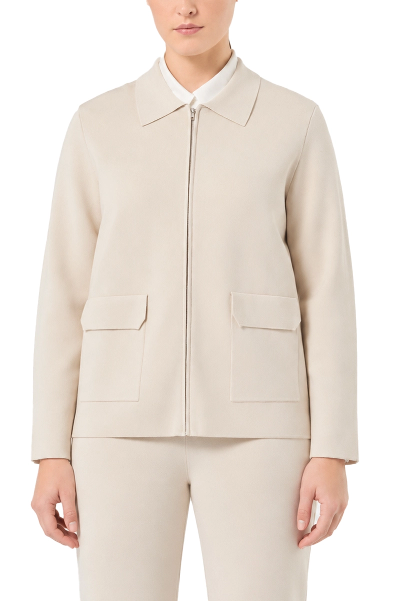 GIACCA CORTA IN VISCOSA STRETCH PUNTO STOFFA CON ZIP DONNA AVORIO