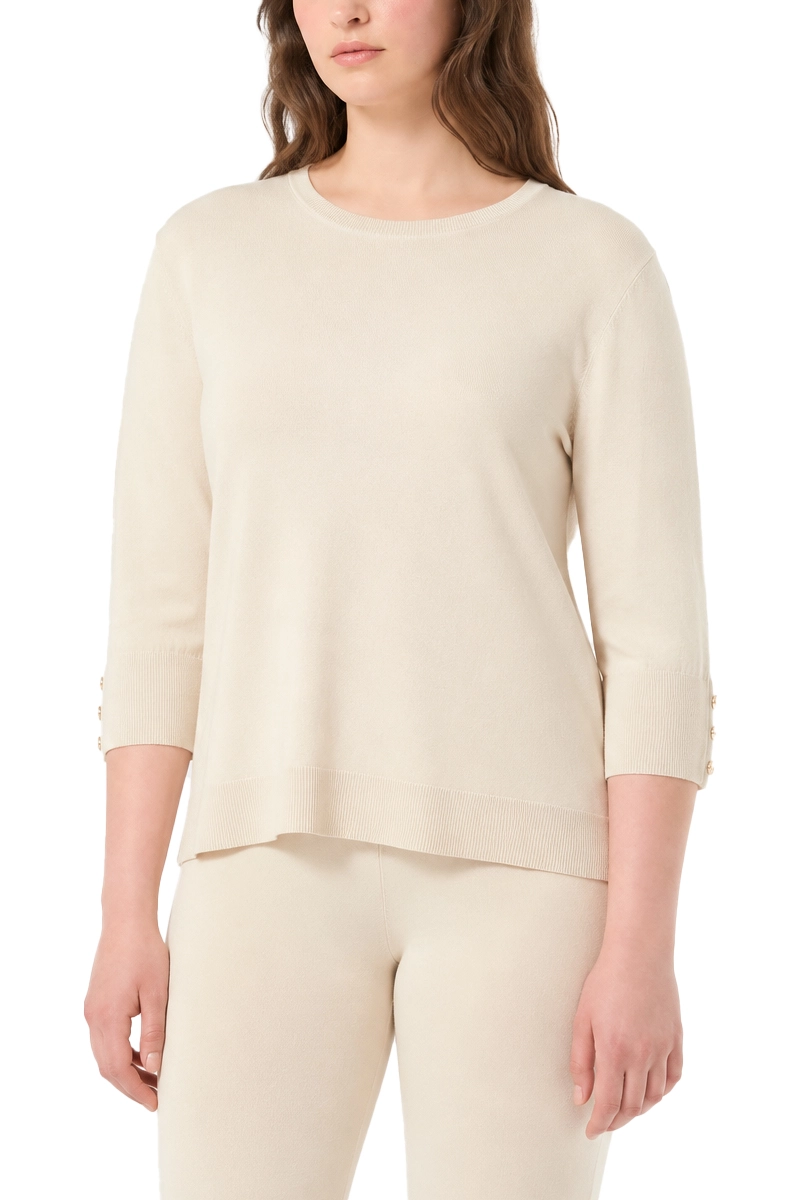 MAGLIA GIROCOLLO IN VISCOSA STRETCH CON BOTTONI DORATI DONNA AVORIO