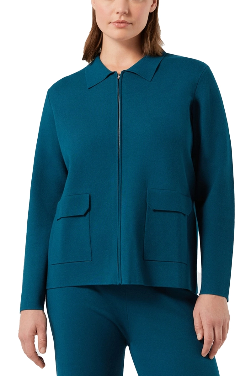 GIACCA CORTA IN VISCOSA STRETCH PUNTO STOFFA CON ZIP DONNA BLU
