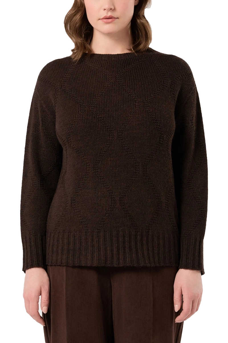 MAGLIA GIROCOLLO CON LAVORAZIONE A LOSANGHE IN MISTO LANA E ALPACA DONNA MARRONE