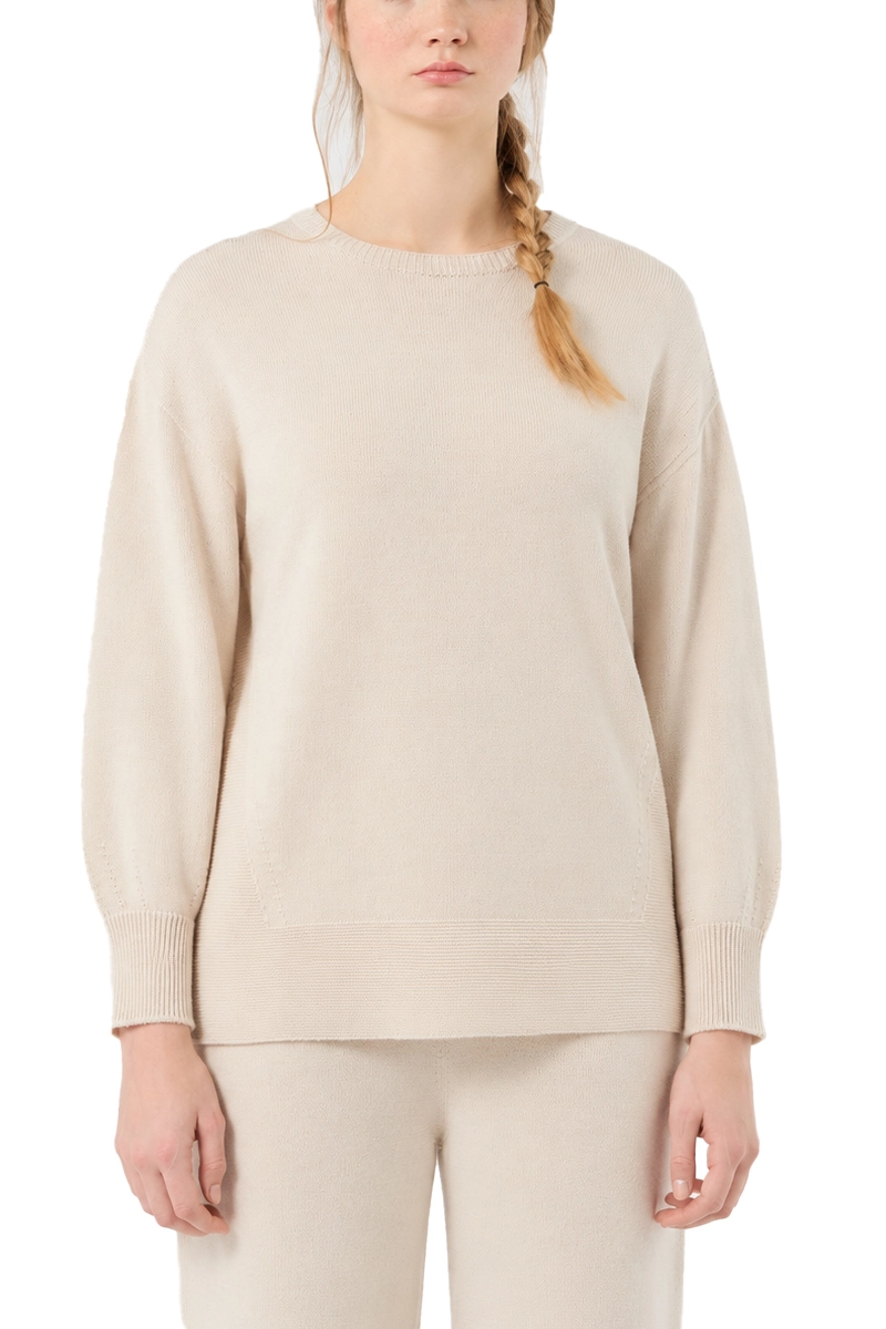 MAGLIA GIROCOLLO  IN MISTO LANA CON MANICHE BALLOON DONNA BEIGE