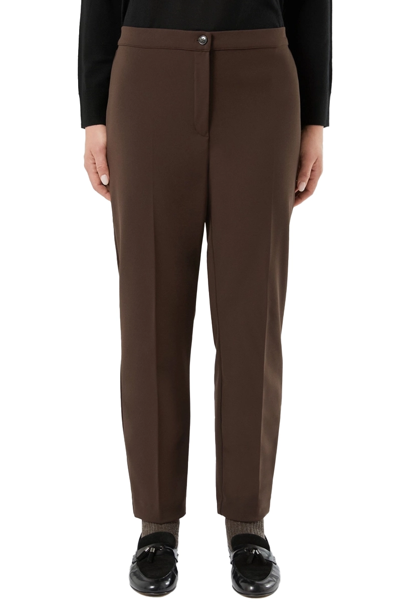 PANTALONI CHINO SLIM IN JERSEY SCUBA CRÊPE DONNA MARRONE