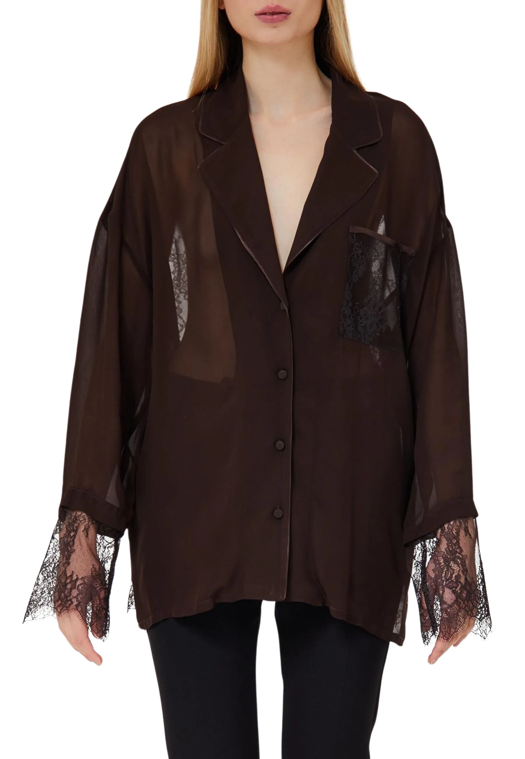 CAMICIA ELEGANTE A MANICHE LUNGHE IN PIZZO DONNA