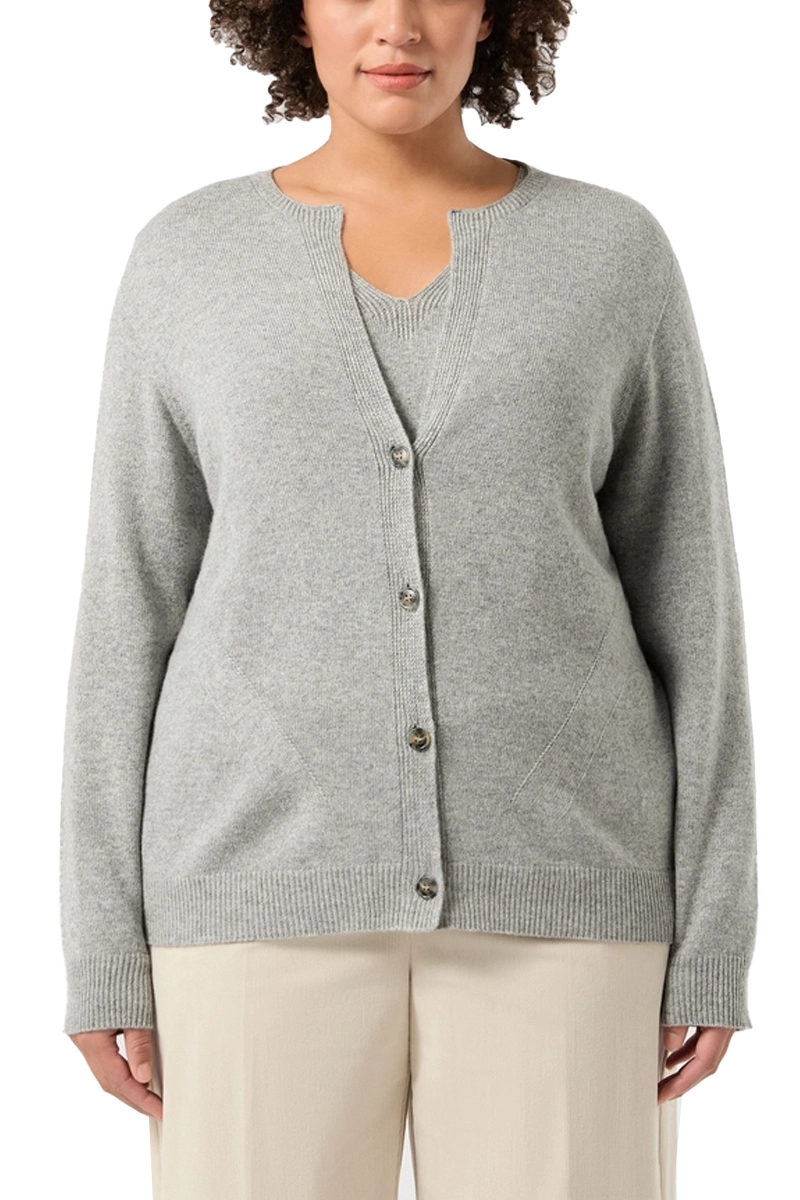 CARDIGAN IN MISTO LANA E CACHEMIRE DONNA GRIGIO