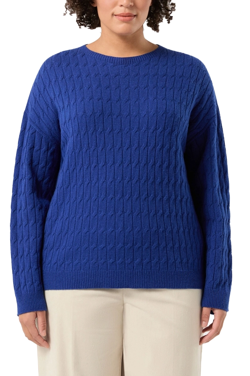 MAGLIA GIROCOLLO CON LAVORAZIONE A TRECCE IN MISTO LANA E CACHEMIRE DONNA BLU