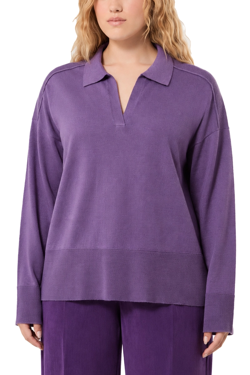 MAGLIA CON SCOLLO A V MODELLO POLO  IN MISTO LANA DONNA VIOLA