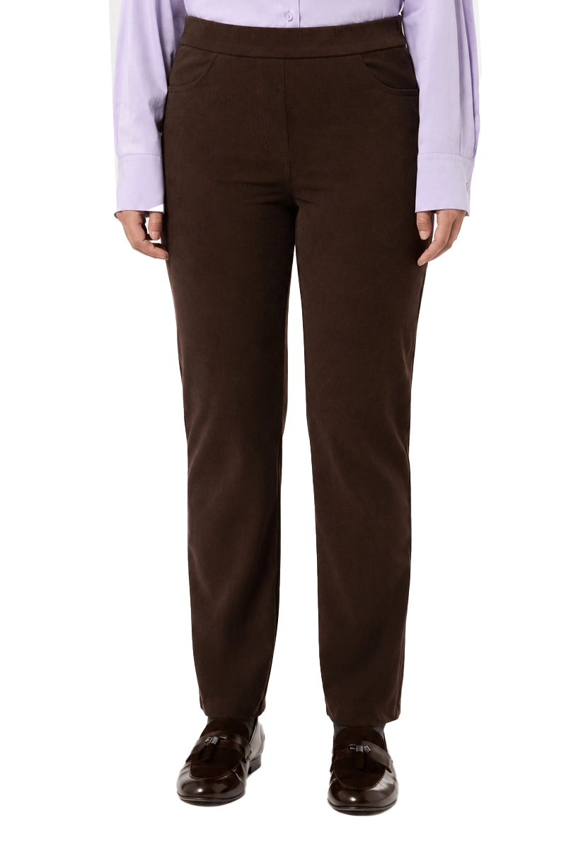 PANTALONI CHINO SLIM IN VELLUTO A COSTINE 1000 RIGHE DONNA MARRONE