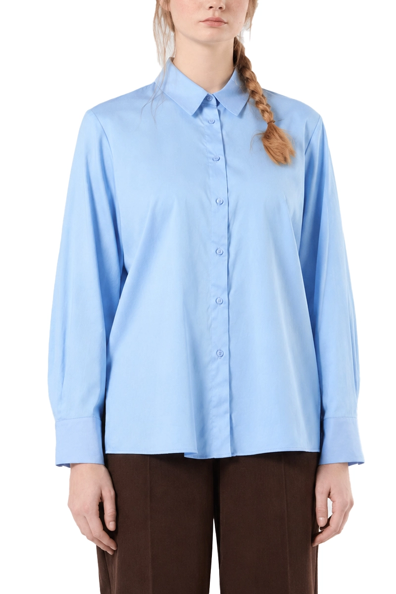 CAMICIA IN RASO DI COTONE STRETCH CON LINEA DRITTA DONNA AZZURRO