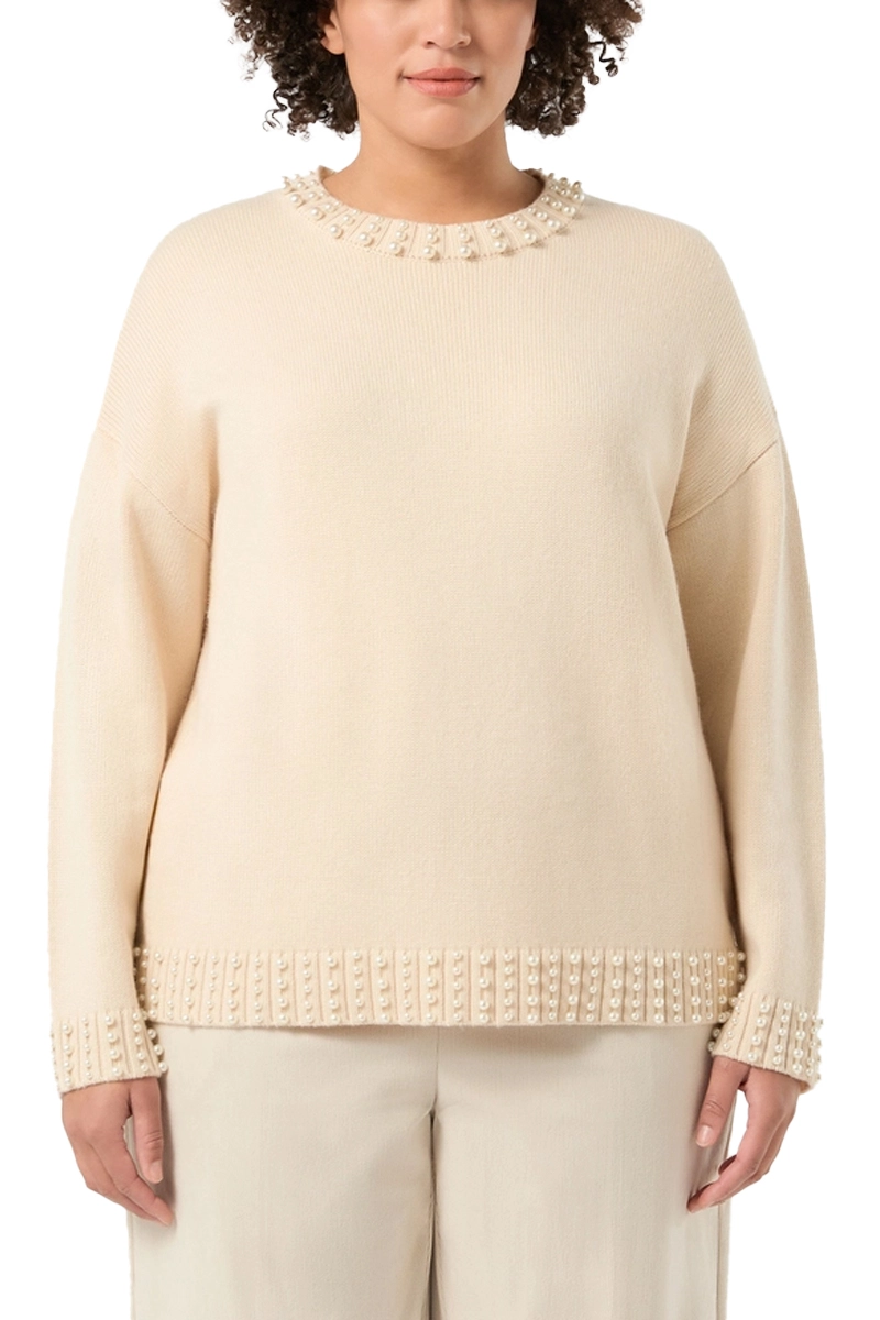 MAGLIA GIROCOLLO IN MISTO CASHMERE CON RICAMO DI PERLE DONNA AVORIO