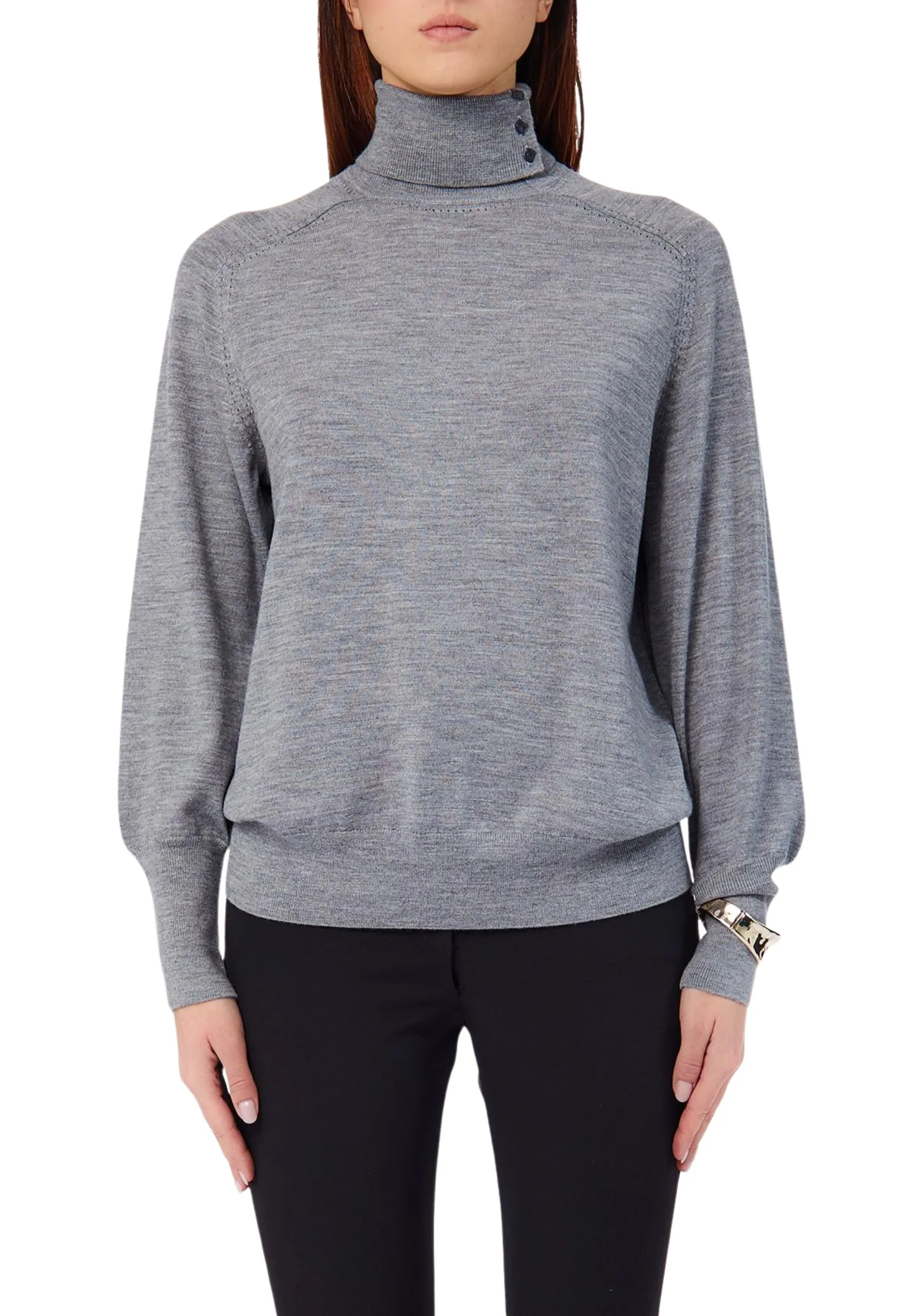 MAGLIA DOLCEVITA CON BOTTONI SUL COLLO DONNA GRIGIO MELANGE
