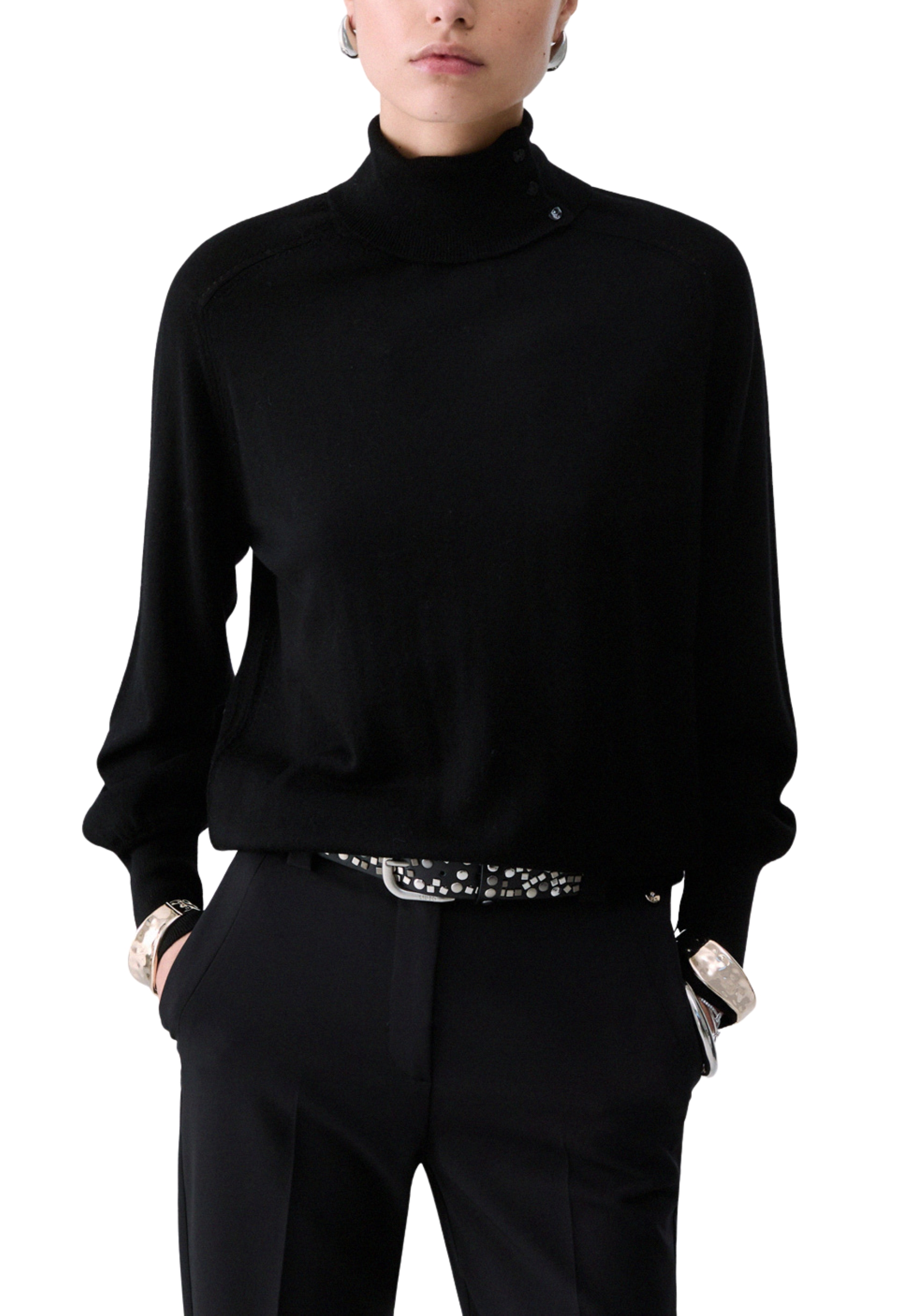 MAGLIA DOLCEVITA CON BOTTONI SUL COLLO DONNA NERO