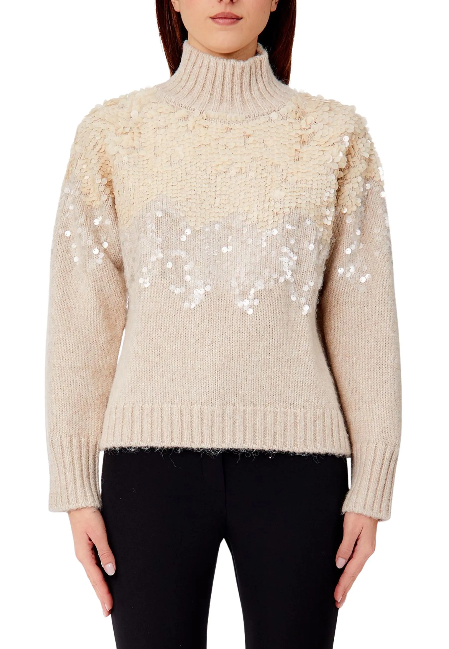 MAGLIA DOLCEVITA CON RICAMO PAILETTE DONNA GOLD ROSE