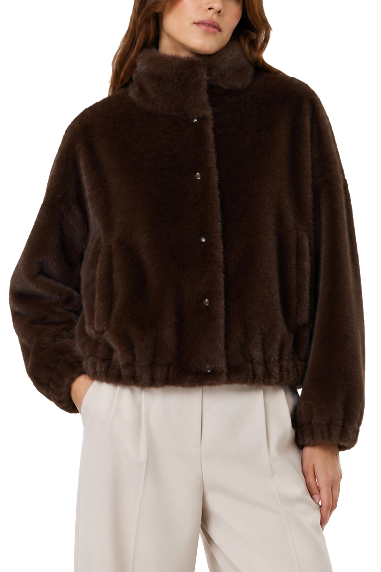 GIACCA IN ECO PELLICCIA CROPPED LINEA BOXY DONNA MARRONE