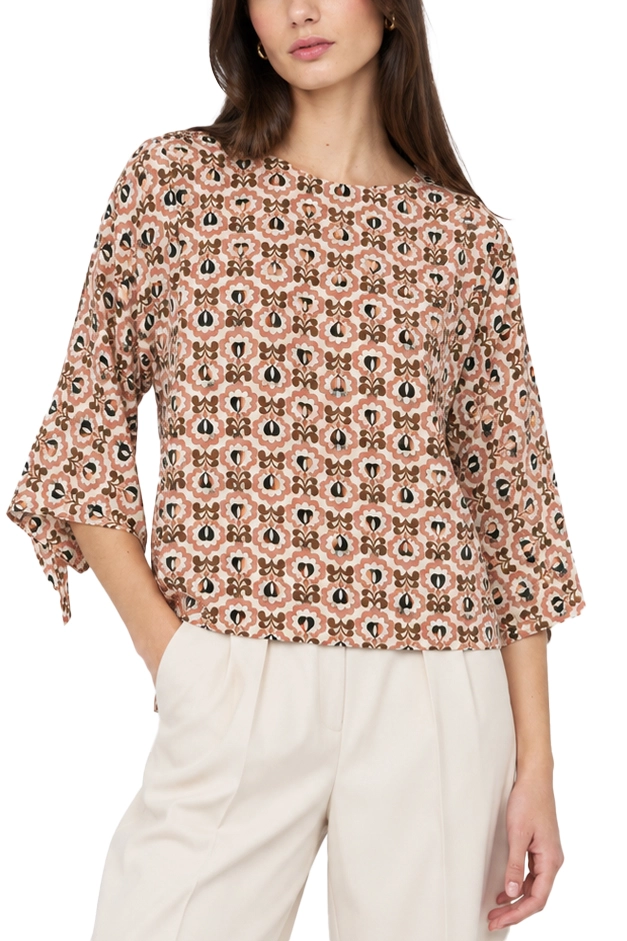 BLUSA IN SETA STAMPATA CON FIOCCHI AI POLSI DONNA AVORIO