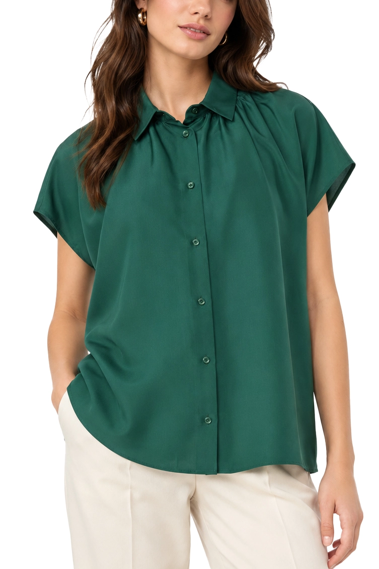 CAMICIA AMPIA A MANICA CORTA IN PURA SETA DONNA VERDE