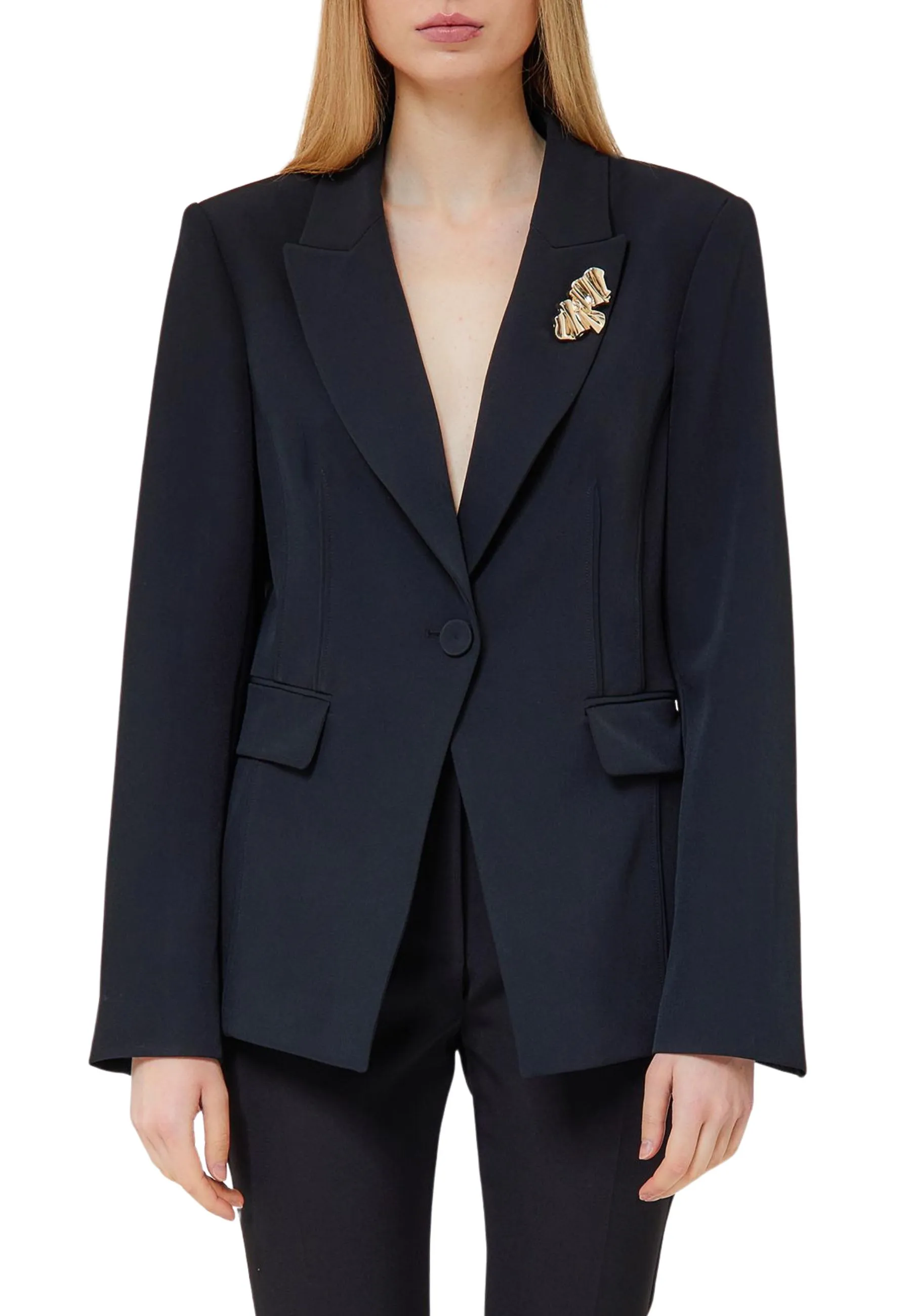 GIACCA BLAZER MONOPETTO CON ZIP E INSERTO SU MANICA DONNA NERO
