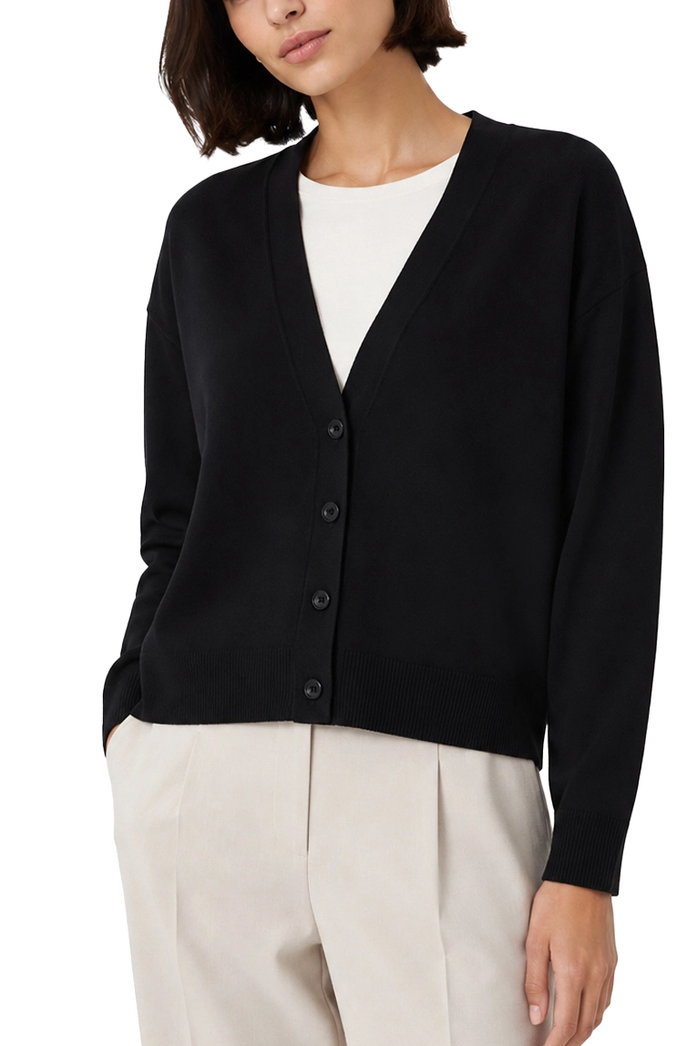 CARDIGAN CON SCOLLO A V IN VISCOSA CRÊPE DONNA NERO