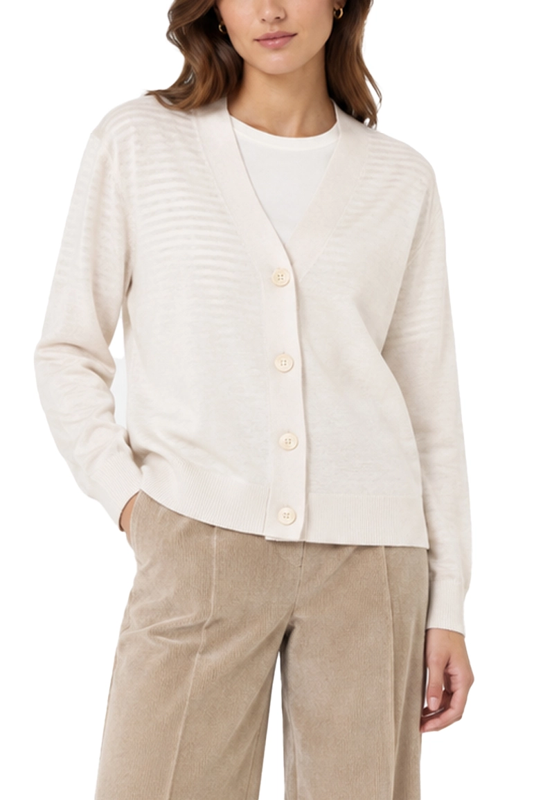 CARDIGAN CON SCOLLO A V IN LANA SETA E CASHMERE DONNA AVORIO