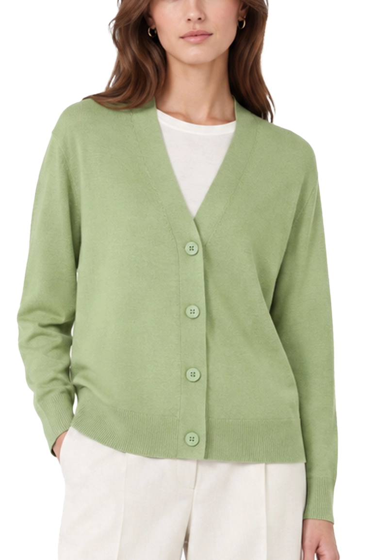 CARDIGAN CON SCOLLO A V IN LANA SETA E CASHMERE DONNA VERDE